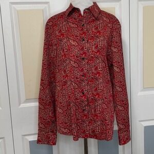 Pendleton Red Paisley Print Cotton Spandex Button Down Shirt Size L
